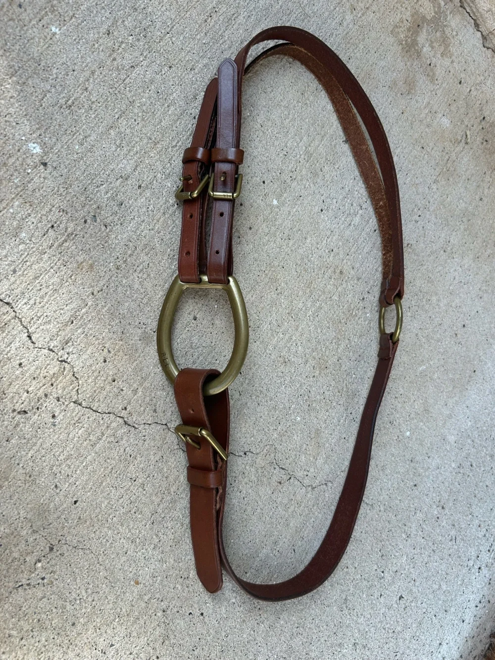 Vintage Lauren Ralph Lauren Equestrian Style Brown Leather Belt with Gold Buckle
